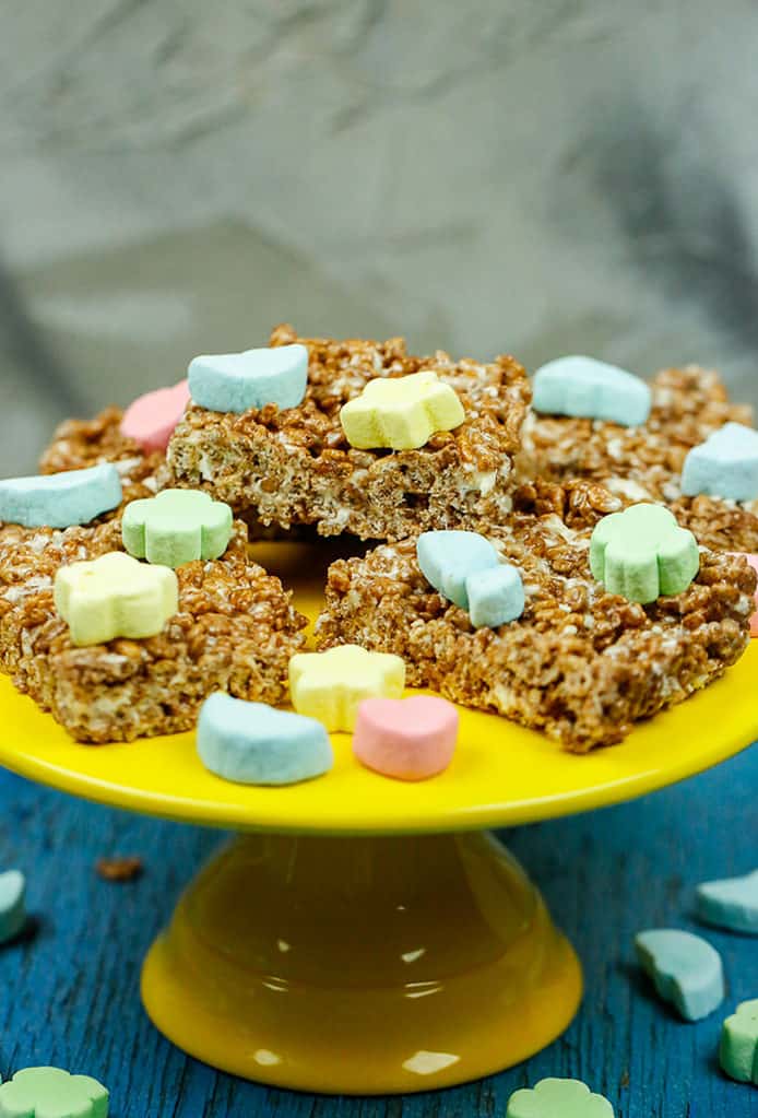 a stack of cocoa rice krispies treats