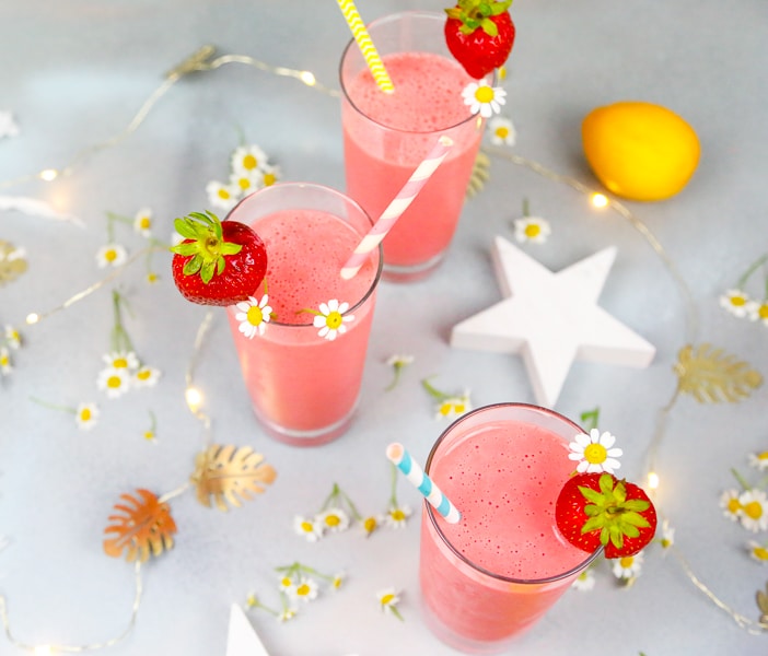 Strawberry lemonade, post workout, smoothie, strawberry lemonade smoothie, healthy, vibrant, refreshing