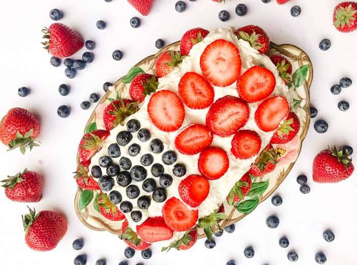 Strawberry shortcake, flag cake, blueberry shortcake, sugar free, coconut sugar, berry flag cake, berry flag shortcake, strawberry cake, healthy dessert, Memorial Day, Fourth of July
