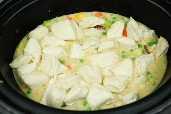 chicken and dumplings, chicken, homemade, one pot, slow cooker, biscuits