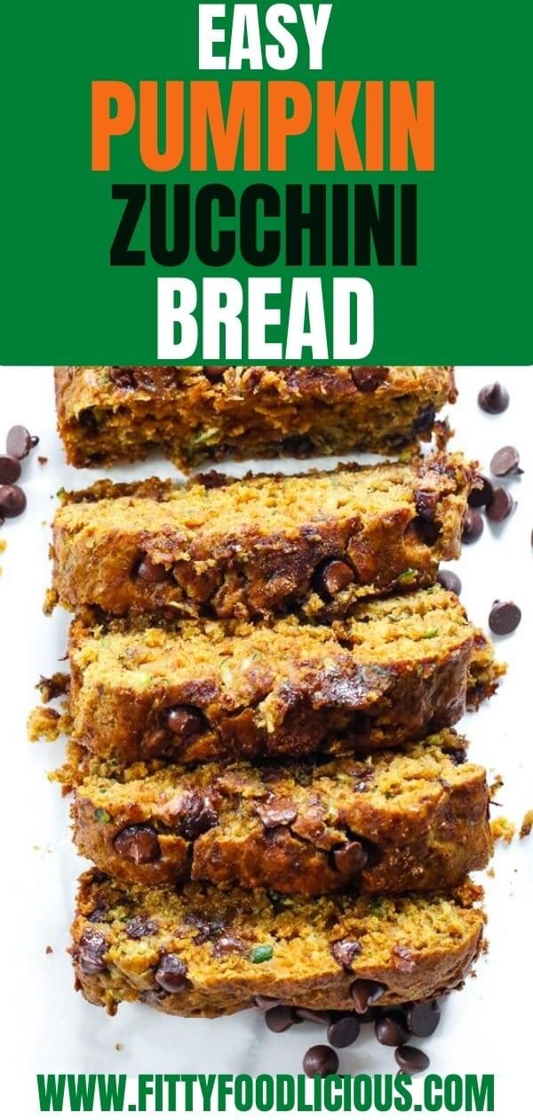 Easy Pumpkin Zucchini Bread, Zucchini Bread, Zucchini, Zucchini recipes, fall recipes, pumpkin, pumpkin recipes, Autumn recipes, dark chocolate, Pumpkin bread, refined sugar-free