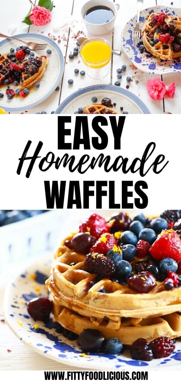Easy homemade waffles, homemade waffles, waffles, breakfast, easy breakfast recipes, made from scratch, breakfast at home, berries, coffee, orange juice, fluffy waffles, fluffy pancakes, waffle iron