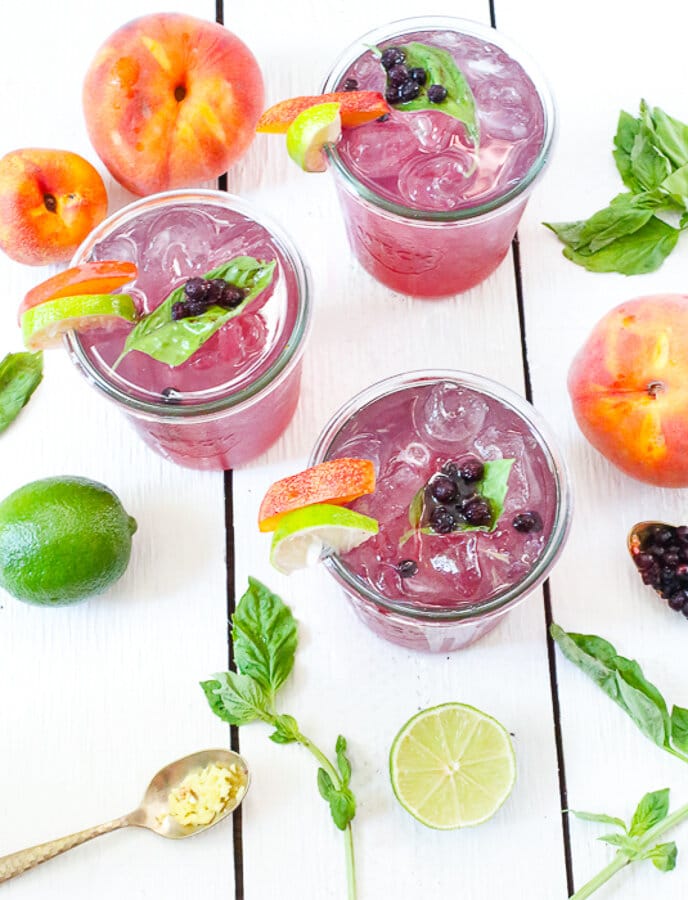 Basil Blueberry And Peach Vodka Spritzers