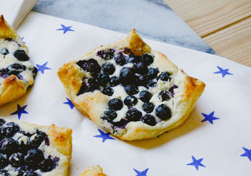 Puff pastry turnovers made with wild fresh blueberries, cream cheese, and 