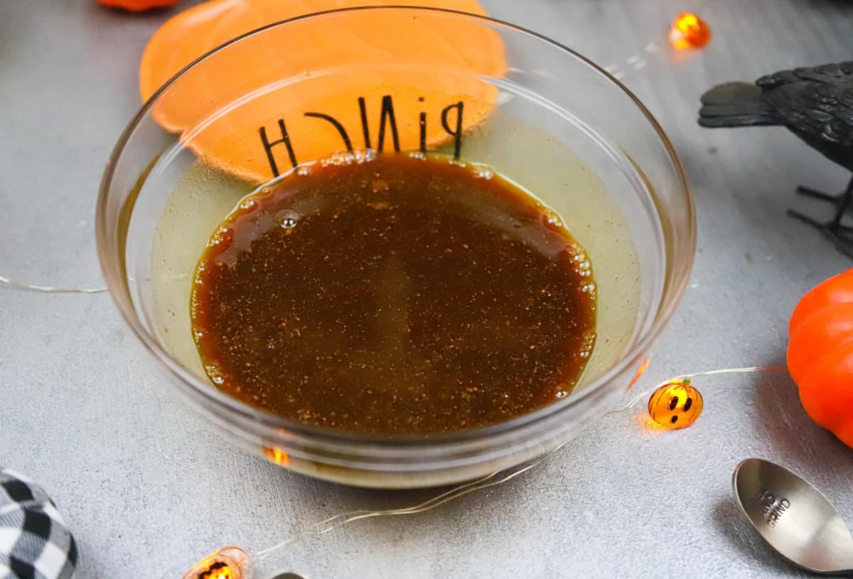 prepared pumpkin spice syrup in a glass bowl 