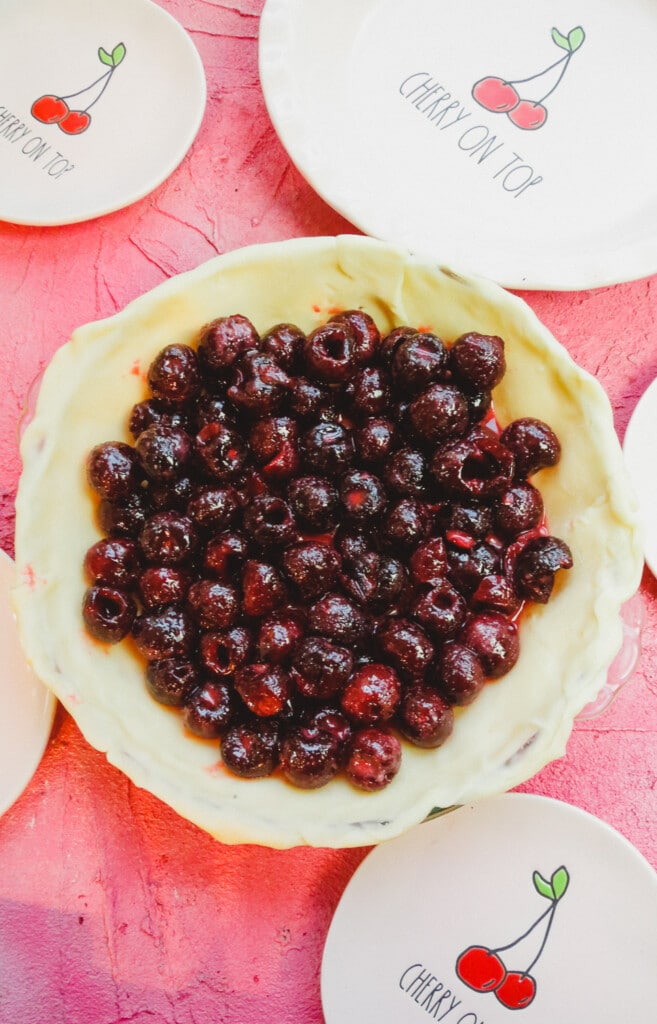 pitted cherries in a pie crust