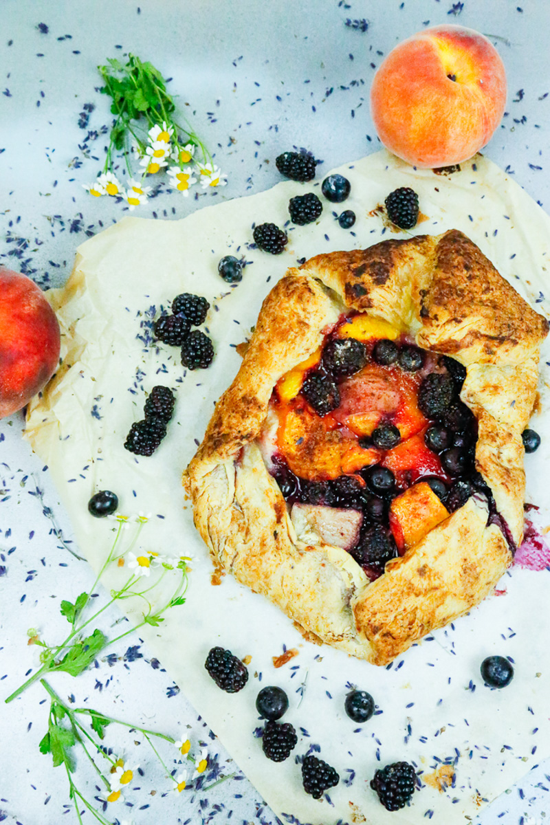 freshly baked peach galette with puff pastry 