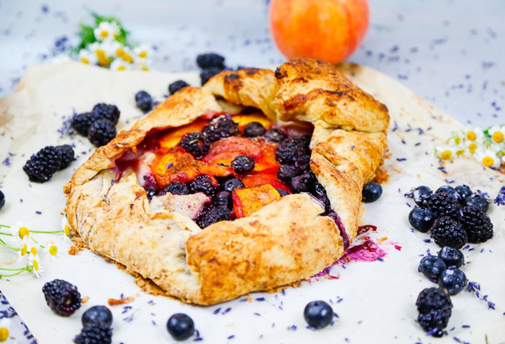 baked puff pastry with fresh stone fruit