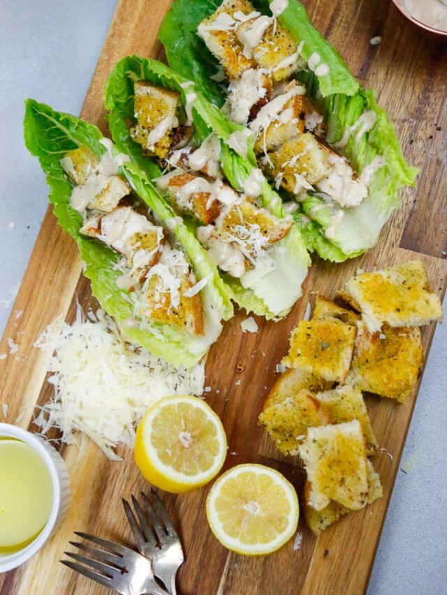 Chicken Caesar Salad Boats With Homemade Croutons