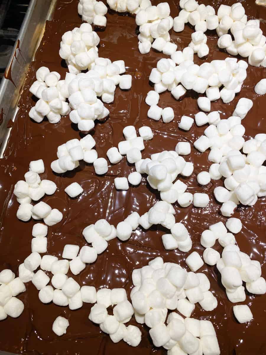 marshmallows on melted chocolate 