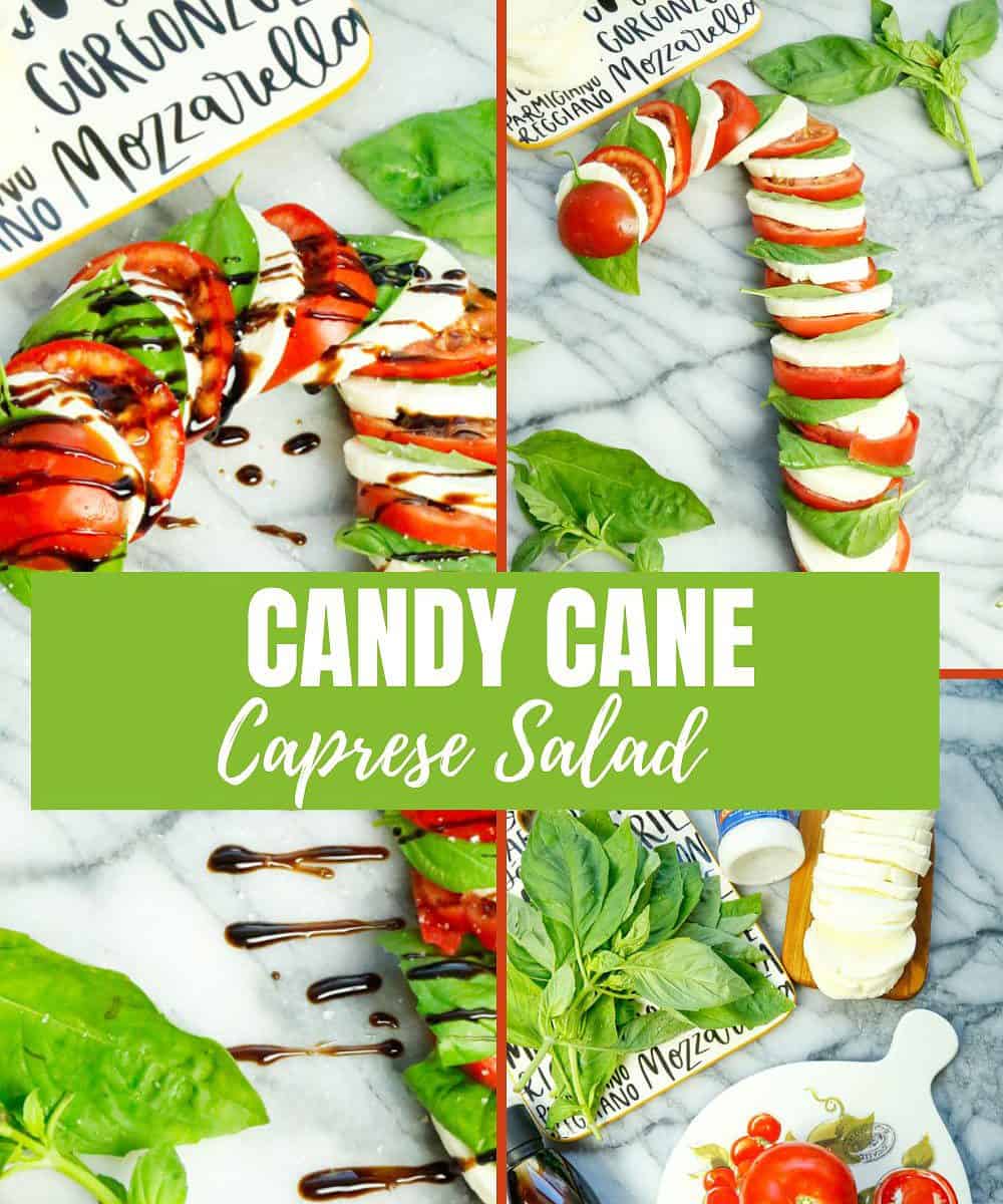 Pinterest image for Candy Cane Caprese Salad 