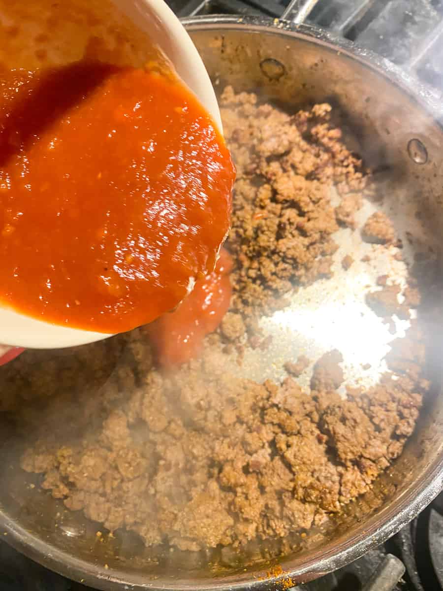 add the salsa to the ground beef 