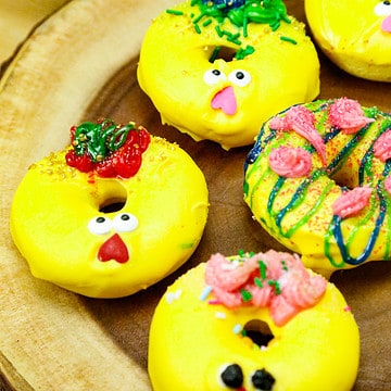 yellow easter donuts with chicken faces