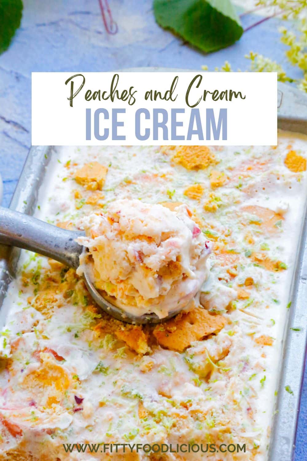 Pinterest image for peaches and cream ice cream