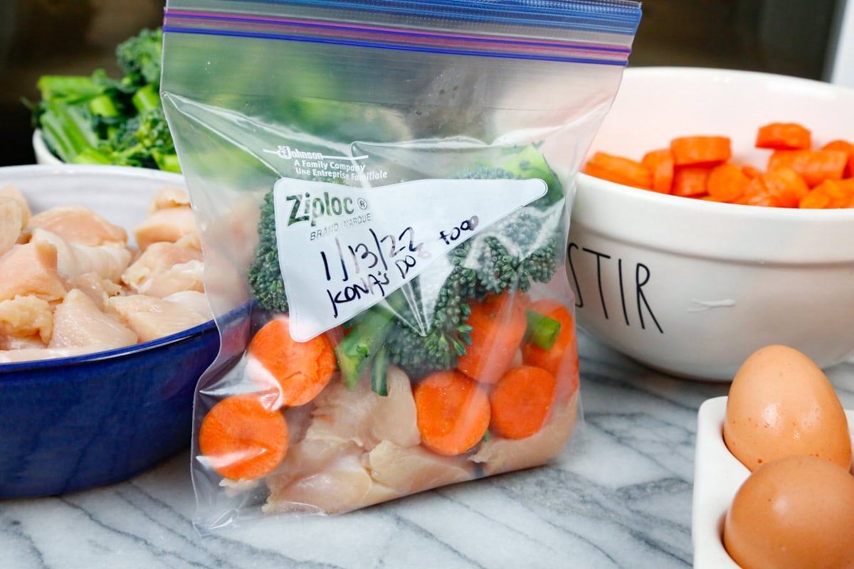 a ziplock bag of homemade allergy friendly dog food 