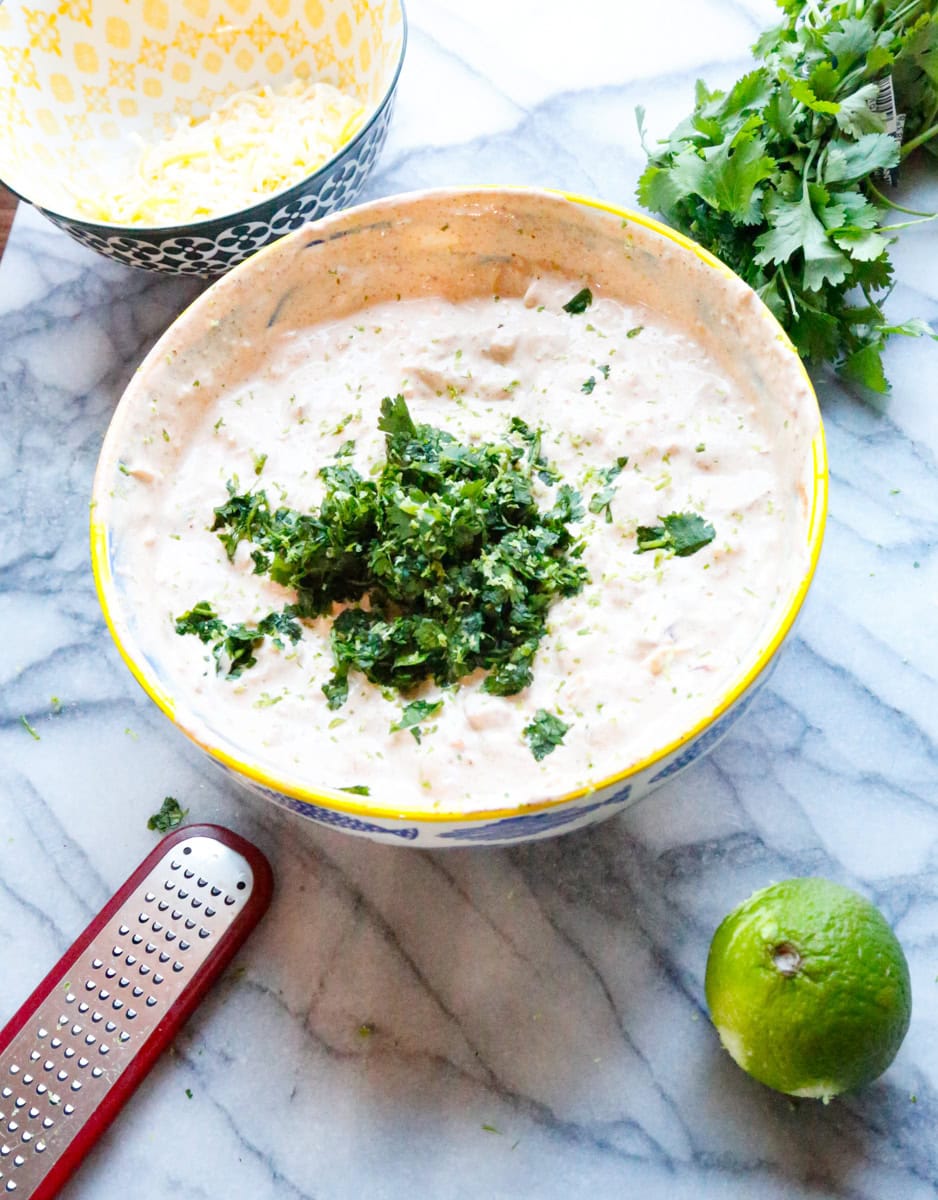 add the lime juice and fresh cilantro and mix well until combined 