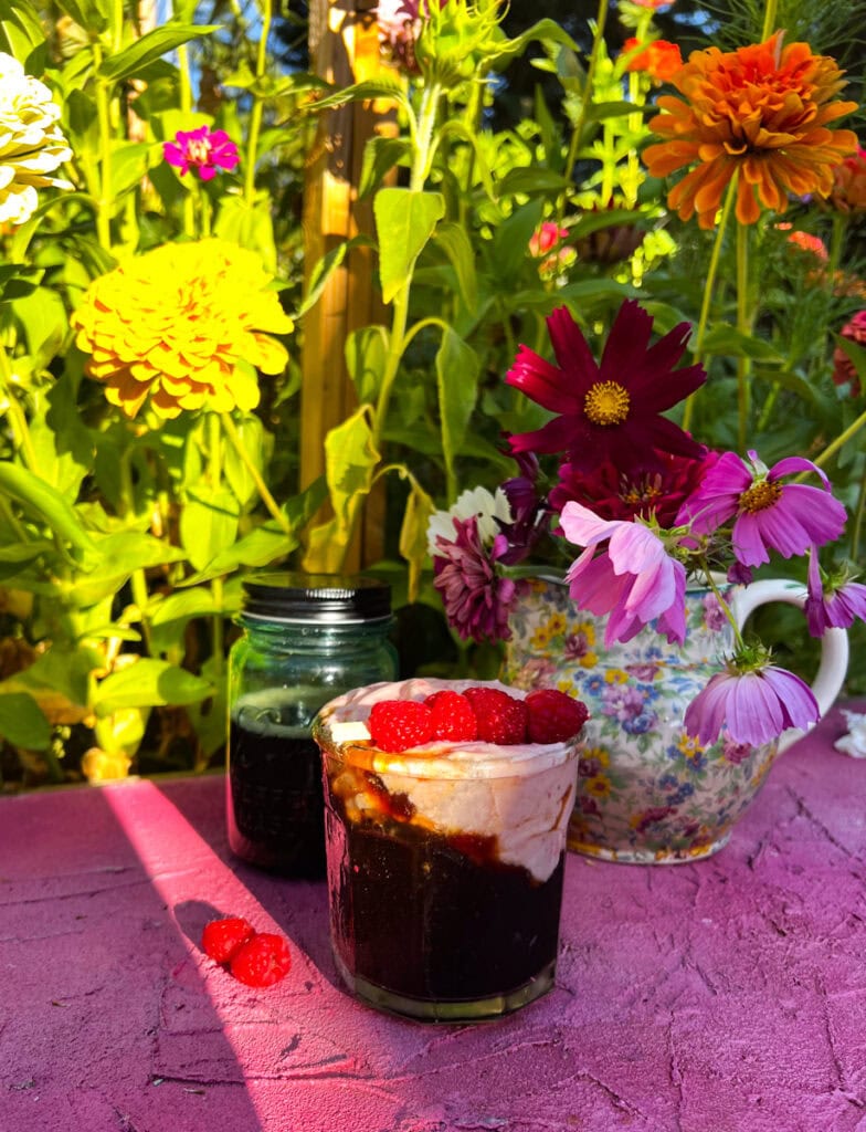 Grab a glass, fill it with ice and the iced coffee cubes, add the prepared cold brew, and top with the raspberry cold foam. Garnish with chunky sea salt and more fresh raspberries. Drink immediately and enjoy!