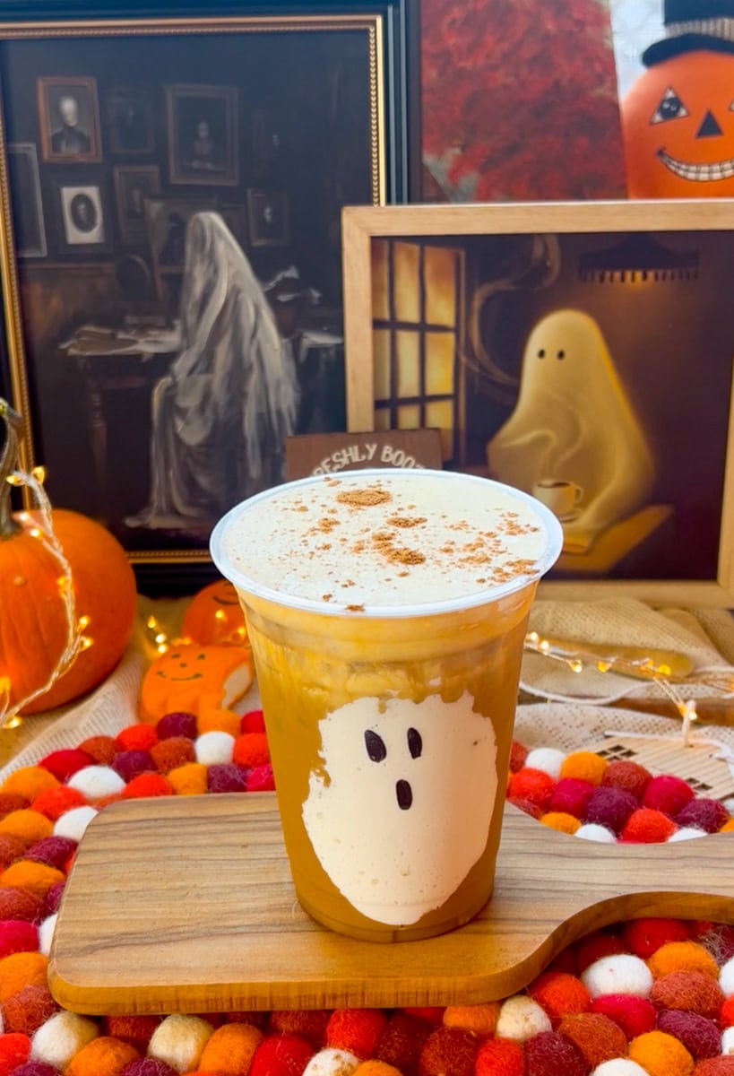 For Pumpkin Cream Cold Foam: Combine 2 tablespoons pumpkin puree and maple syrup in a milk frother or using the hand held milk froth. The mixture should get nice and foamy. Top the ghost iced coffee with the pumpkin cold foam, drink, and enjoy!