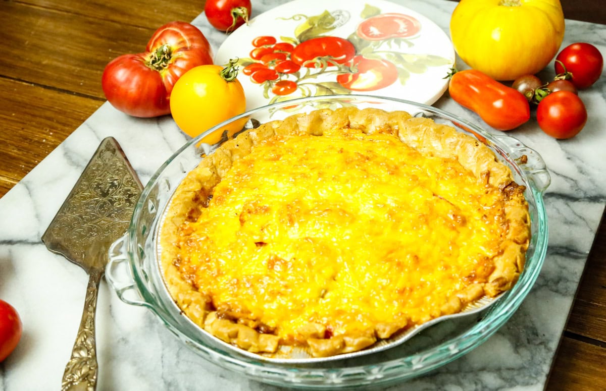 first time
plum tomatoes
fresh herbs
easy tomato pie recipe
pie plate