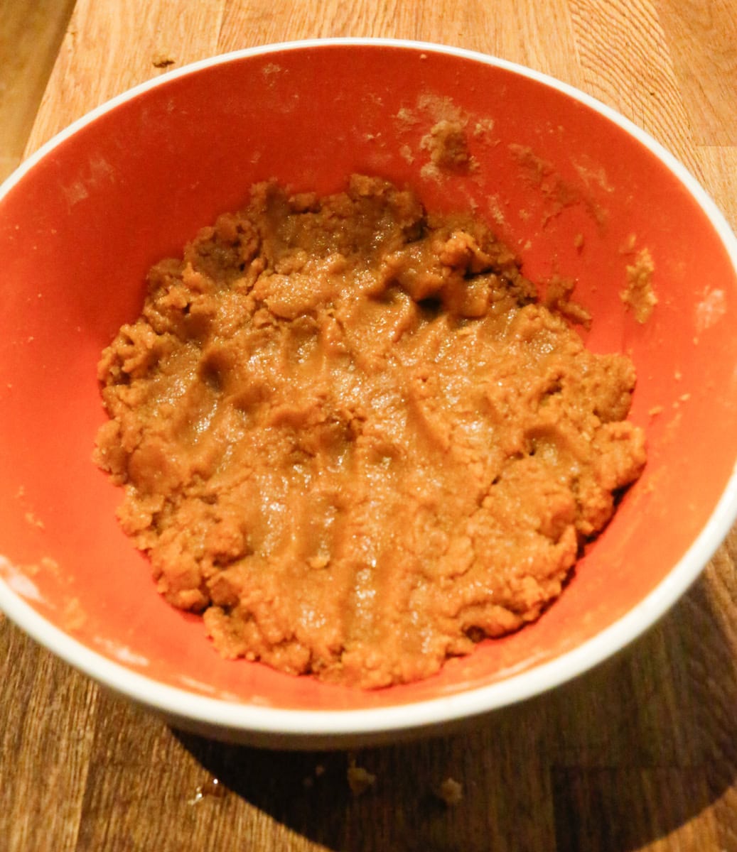 The batter should resemble cookie dough but also really moist.