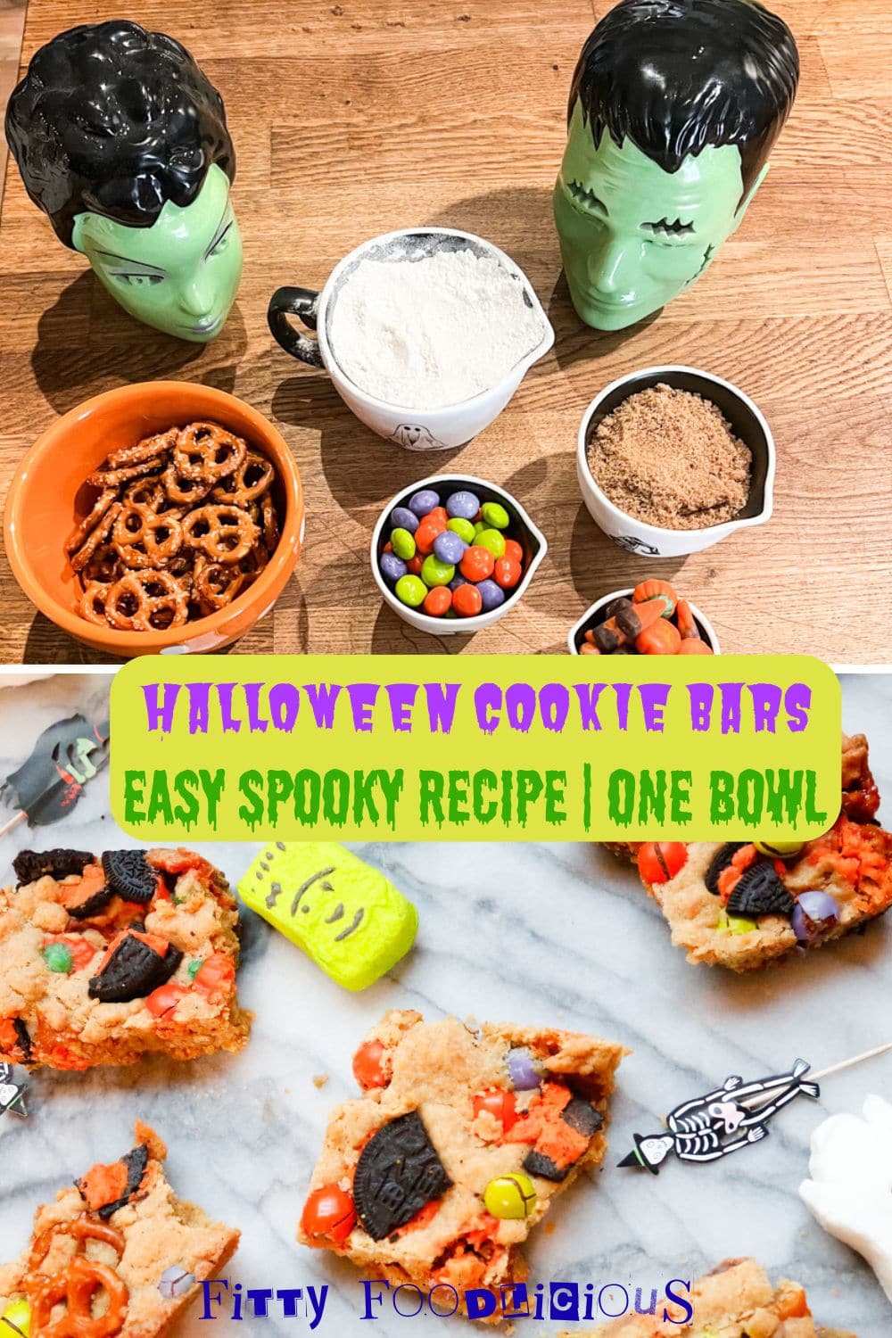 Halloween Cookie Bars | Easy Spooky Recipe One Bowl 