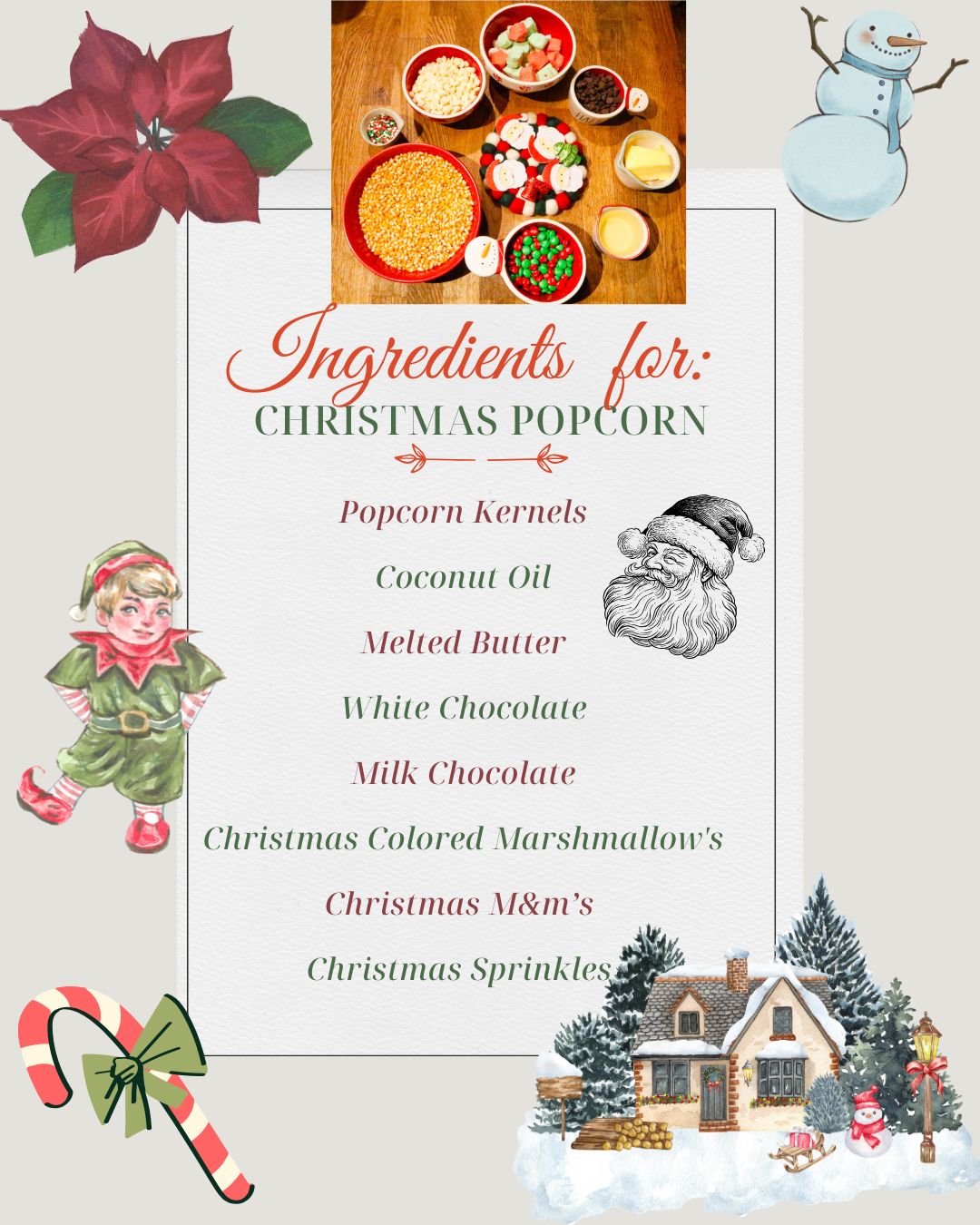 Ingredients list for Christmas Popcorn