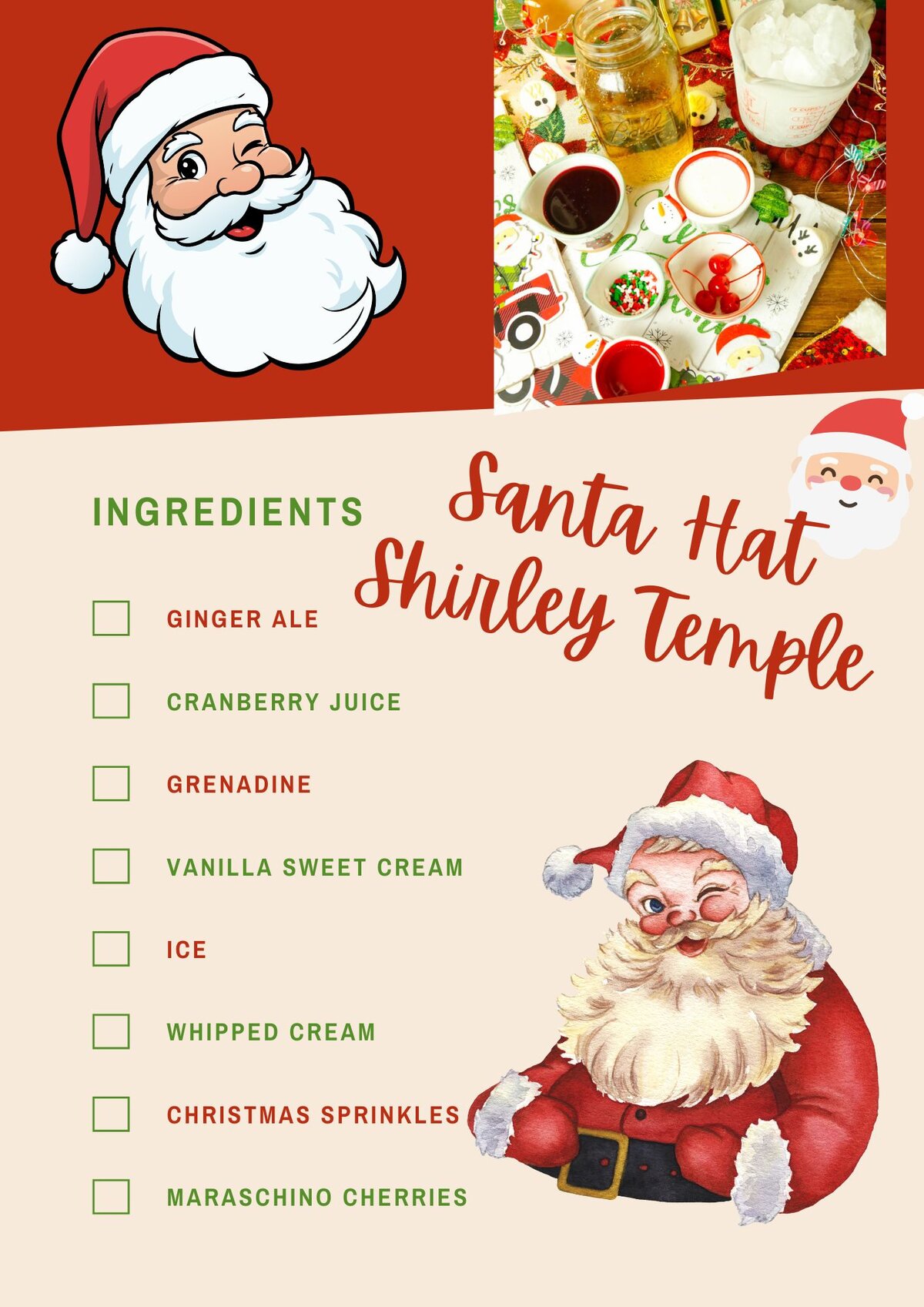 Ingredients list for Santa Hat Shirley Temple