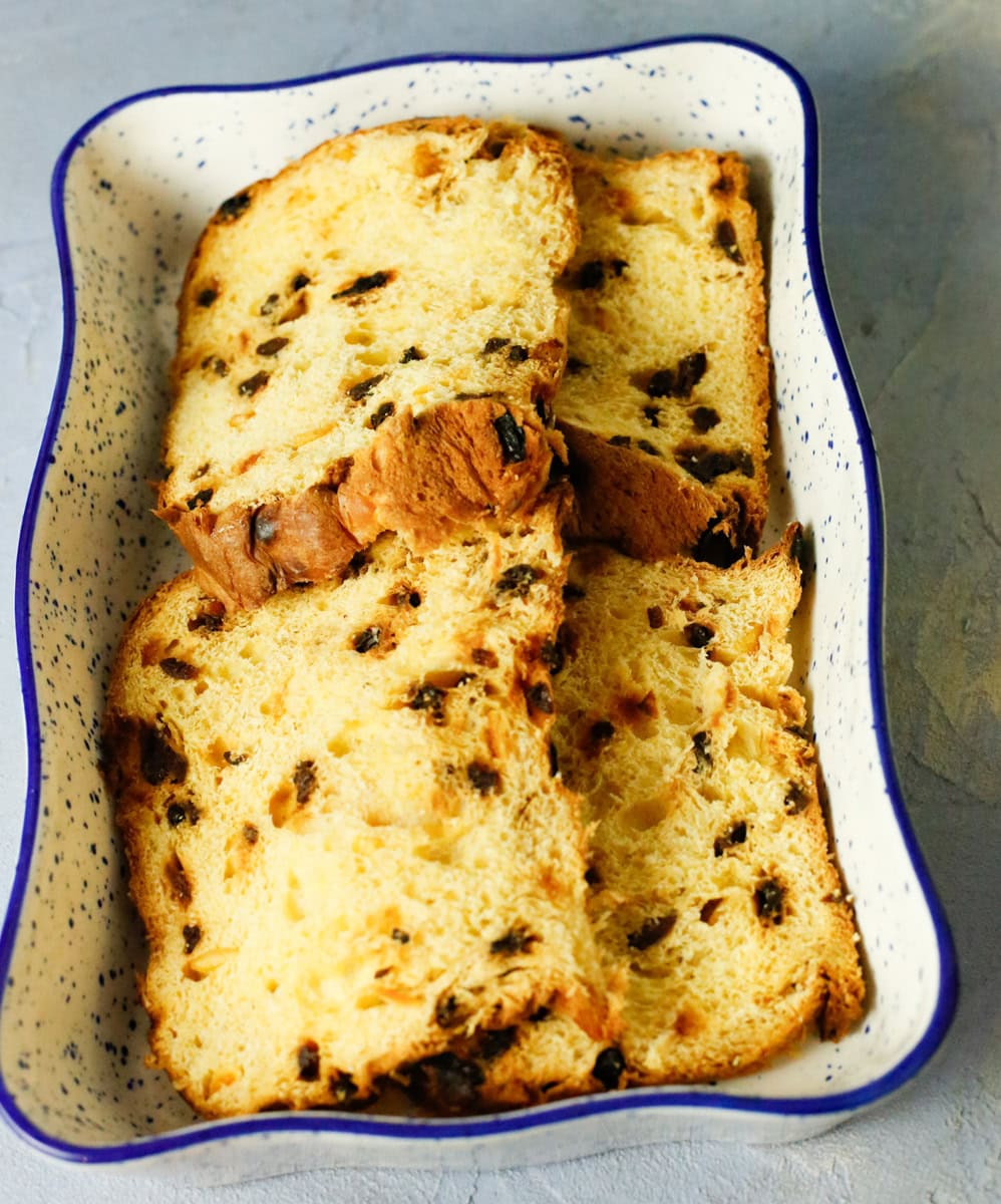 Slice the panettone into thick pieces and set aside