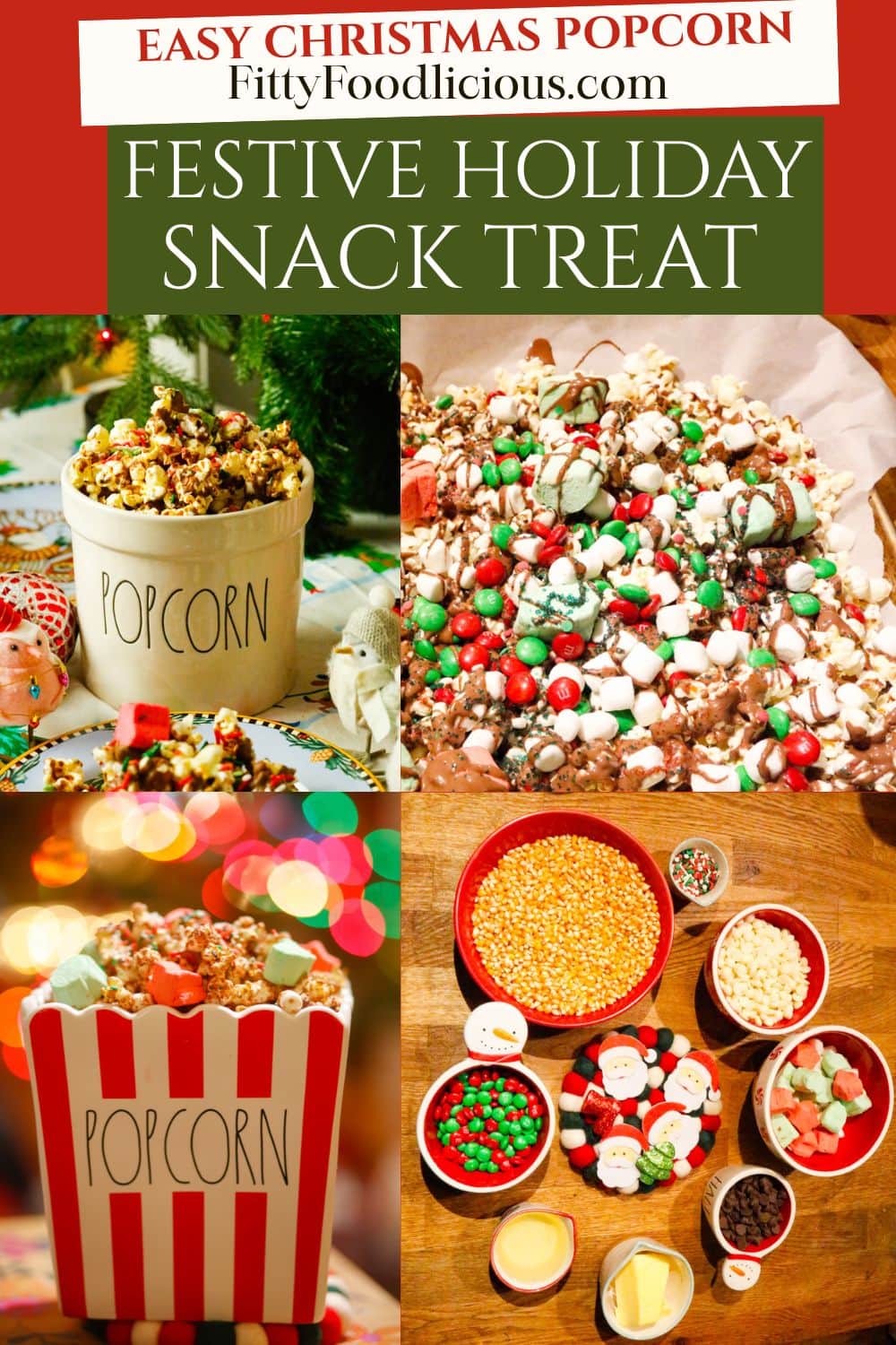 Pinterest Pin for Easy Christmas Popcorn Festive Holiday Snack