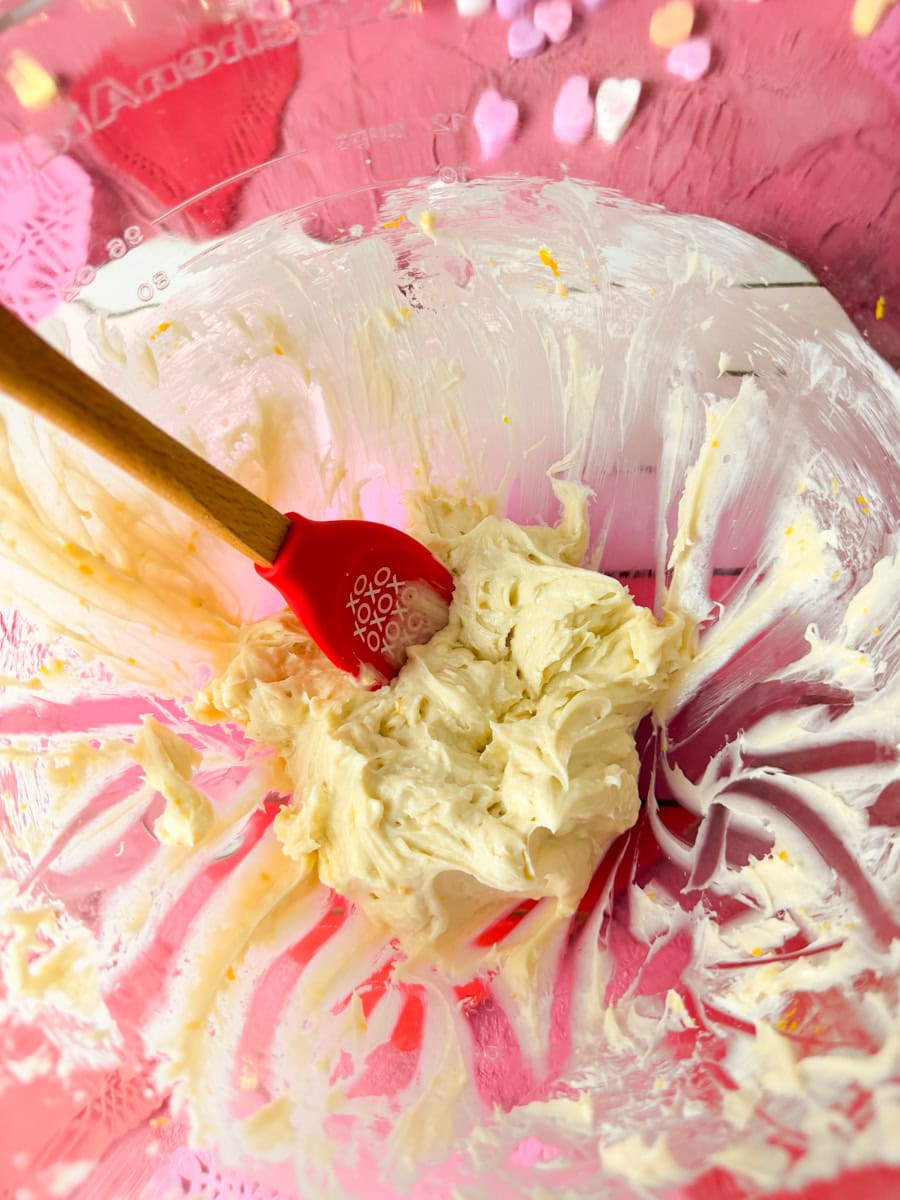Sweet cream cheese filling mixed with sugar, vanilla, and orange zest for strawberry cream cheese danish recipe.