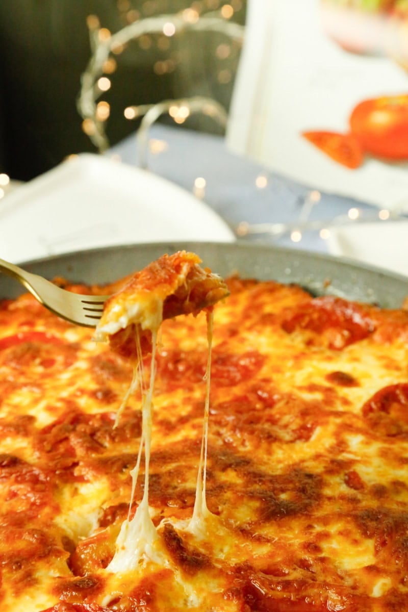 a fork of gnocchi pizza pasta cheesy goodness 