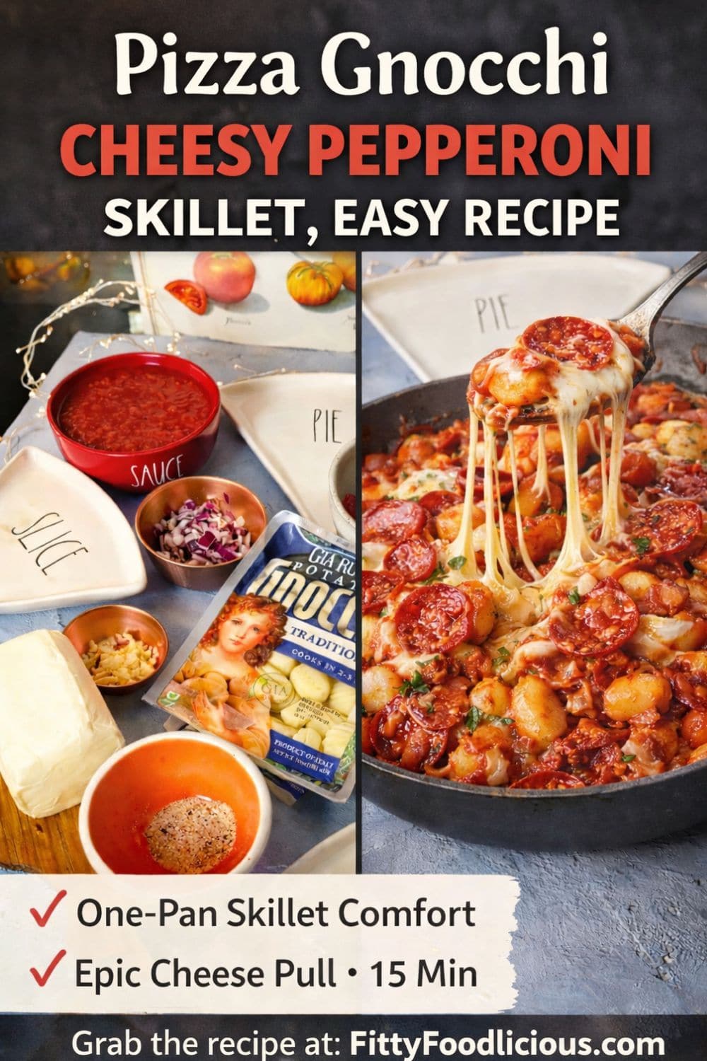Pizza Gnocchi is a cheesy pepperoni skillet that's a perfect weeknight meal idea! Crispy, saucy, cheesy, and loaded with pepperoni—Pizza Gnocchi is the cozy one-pan dinner that tastes like your favorite pizzeria met soft, pillowy pasta dumplings. It’s quick, comforting, and gives all the pizza vibes without turning on the oven. Think pizza night… but make it a skillet bowl moment.