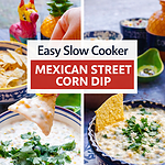 Pinterest graphic for Easy Slow Cooker Mexican Street Corn Dip featuring creamy elote-style corn dip and the text FittyFoodlicious.com