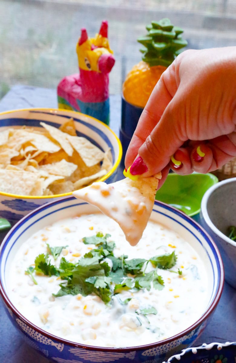 Garnished Elote Corn Dip Ready to Serve