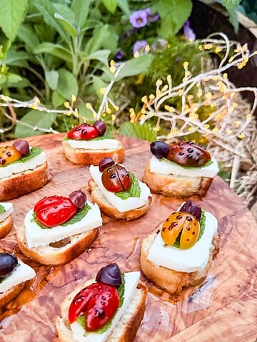 The easiest and cutest Spring party appetizer Ladybug Crostini