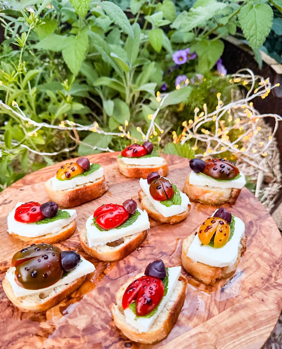 Delicious ladybug-themed crostini bites perfect for spring parties and appetizers. Easy to make and.