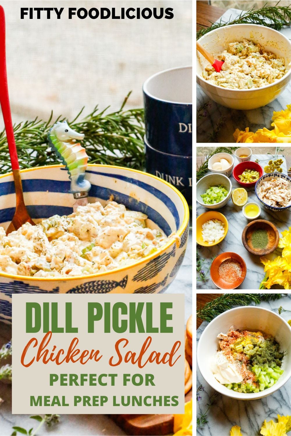 Creamy dill pickle chicken salad recipe made with rotisserie chicken, dill pickles, celery, and a creamy dressing served with crackers.