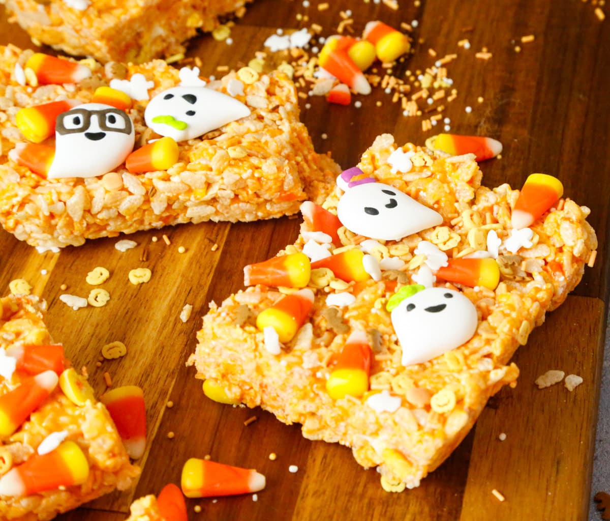 Halloween Rice Krispies Treats with Candy Corn and Ghosts